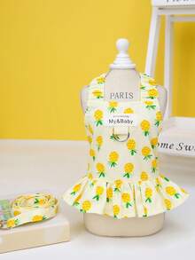 PETSIN 黄色菠萝休闲家居服连衣裙，适合日常穿着和宠物牵引绳，春夏季 - 黃色 - 查看 4