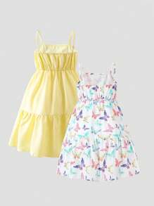 2件套女童（加大码）彩色蝴蝶和纯紫色连衣裙