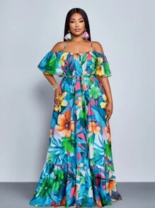 SOLERSUN Đầm xòe dáng rộng tay ngắn viền lá sen phong cách mới mùa xuân hè cỡ lớn, xếp ly rộng rãi, dáng suông, thanh lịch, thoải mái, kỳ nghỉ, cây hoa gợi cảm, thời trang dành cho nữ - Màu xanh lam - Xem 3