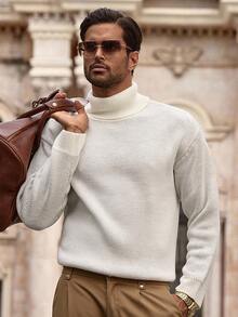 HIMLAND Men's Fashion Pullover Sweater With Horse Head Pattern, Loose And Relaxed Knit Men Turtleneck Shirts Mock Neck Men Men Knitwear Summer Turtleneck Men Turtleneck Sweater Men Knit Wear Men Knitwear Men , Fall Winter - Multicolor - View 3