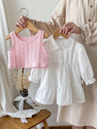 SHEIN 2件套女婴幼儿新生儿0-3岁春夏休闲家居服可爱小熊图案短袖T恤和裤子套装