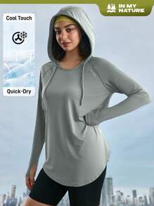 In My Nature 女式纯色简约日常长袖连帽衫，适合徒步旅行 - 綠色 - 查看 1