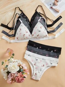 SHEIN 6pcs/Set Summer Printed French Style Lingerie Set For Girls - Multicolor - View 3