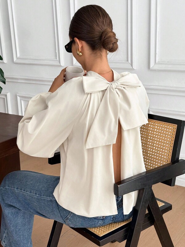 Serisse Blusa elegante da donna con maniche a lanterna e laccio sulla schiena con spacco laterale
