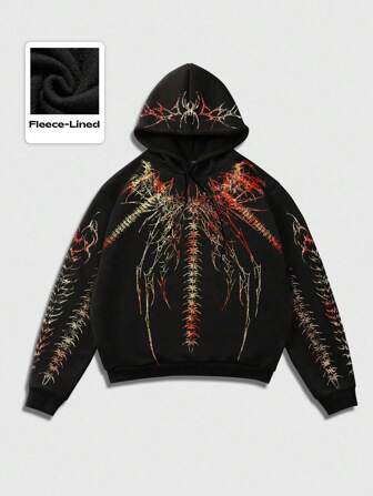 Goth Men's Hooded Drawstring Long Sleeve Casual Loose Fleece Sweatshirt