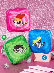 THE POWERPUFF GIRLS X SHEIN 1 件涤纶图案储物袋，可用作卫生巾架、电子产品收纳袋、小物品袋、泡泡、花朵、毛茛、友谊、爱情 - 彩色 - 查看 2