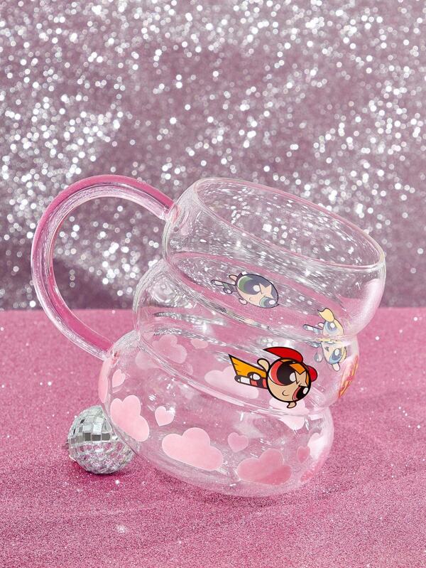 THE POWERPUFF GIRLS X SHEIN 1pc 770ml/27oz Blossom, Bubbles, Buttercup Pattern High Borosilicate Glass Cup, Large Capacity, Dishwasher Friendly, Suitable For Milk, Juice, Coffee,Y2K