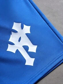 PAVTROS Manfinity Streetrush Men's Casual Cross Print Shorts, Summer - Blue - View 4