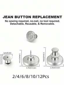 2/4/6 Stück Jeans Ersatz Knöpfe, Silber Buchstaben Taille Knöpfe, multifunktionale abnehmbare Turm Knöpfe für Jeans und Röcke, Größenanpassung ohne Nähen