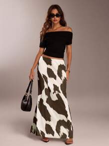 SHEIN Forever 21 Chân váy midi đuôi cá in họa tiết dành cho nữ - màu nâu - Xem 5
