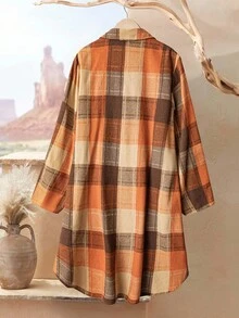 Rusticease Vestido camisero casual y holgado a cuadros para mujer de talla grande