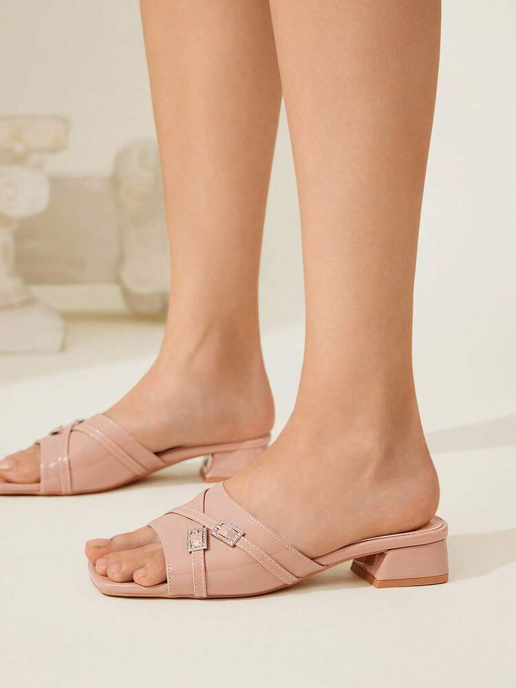 CUCCOO CHICEST 女士时尚杏色新款绑带夏季小方跟漆皮百搭户外防滑仙女风凉鞋 - 杏色 - 查看 4