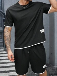 Manfinity Homme 2025 Men Plus Size Casual T-Shirt Set, Fashion Sets, Sports Casual Daily Commute Holiday Wear, Great Gift For Boyfriends And Husbands, Unisex Couple Matching, Versatile And Slimming - Black - View 3