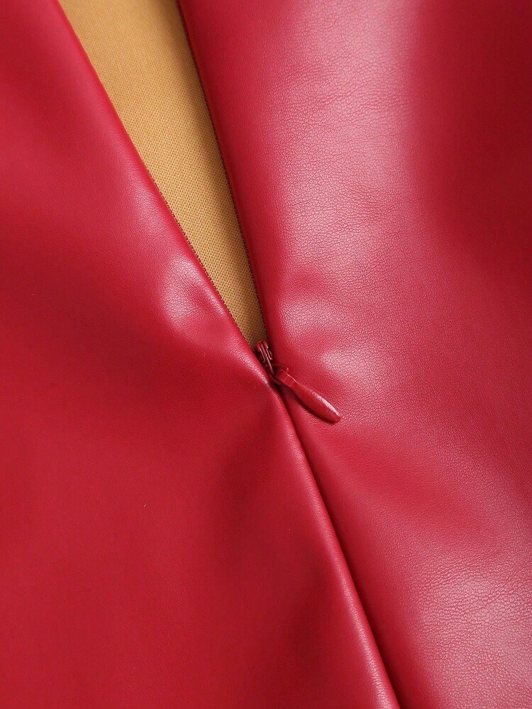 Sweetra Women's Retro American Style Sexy Bodycon Mini Skirt, PU Leather, Solid Black, All Season - Red - View 4