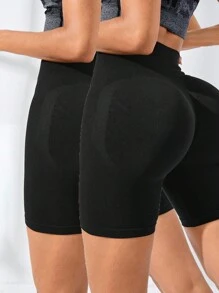 Easithlete Easithlete Einfarbige, hochtaillierte nahtlose elastische Sporthosen - Schwarz - Übersicht 4