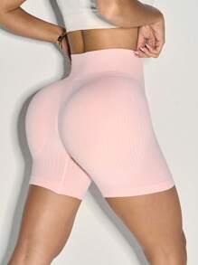 Easithlete Minimalist Solid Color High Waist Seamless Sports Shorts Seamless Biker Shorts Spandex Shorts Tummy Control Seamless Shorts Short Tights Set 2pieces - Multicolor - View 4