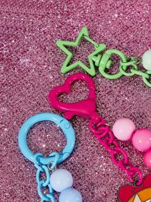 THE POWERPUFF GIRLS X SHEIN 3件时尚可爱锌合金钥匙扣包包吊坠，花朵、泡泡和毛茛 - 彩色 - 查看 8