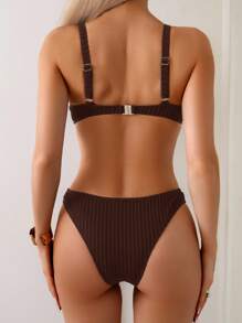 Swim Vcay 简约休闲度假聚拢加厚泳衣套装 - 棕色 - 查看 2