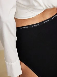 LUVLETTE 3 条装透气棉质基本款高腰三角裤女士内裤套装 - 全黑，也适合青少年女孩和儿童 - 黑色 - 查看 4