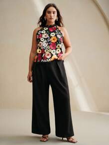 Anewsta 女士蕾丝网无袖花卉 3D 衬衫，黑色 - 黑色 - 查看 5