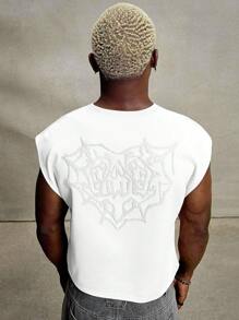 PAVTROS Manfinity Streetrush Men's Street-Style Popular INS Matching Spider Web & Heart Embroidered Top, Everyday Wear, Boyfriend/Husband Gift, Anniversary Gift, Fashionable Loose Fit, 2000s Style - White - View 4