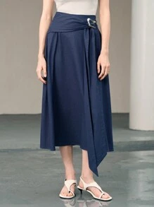 Uhlyne 优雅休闲亚麻系带长裙 - 藏蓝色 - 查看 6