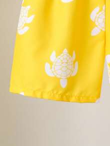Young Boys Swimwear, Cute Sea Turtle Pattern Beach Shorts With Drawstring Waistband Swim Trunks For Teens Swim Trunks For Boys Tween Turtle Swim Trunks Yellow Swim Trunks