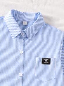 SHEIN Genkimix Kids 女童蓝色条纹长袖时尚秋冬衬衫搭配装饰松紧腰裙套装秋季