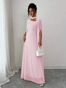 Elenzga Váy đi biển phong cách Pháp lãng mạn thanh lịch dành cho nữ, vải voan mỏng, cổ khoét sâu, dây buộc chéo sau lưng, chân váy maxi xòe, tay dài, xẻ tà, thích hợp cho tiệc trà chiều, tiệc tùng, phong cách Trung Đông, xuân/hè - Hồng - Xem 8