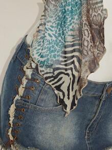 SHEIN ICON 女式豹纹不对称下摆无袖上衣，复古豹纹露背吊带背心 - 彩色 - 查看 10