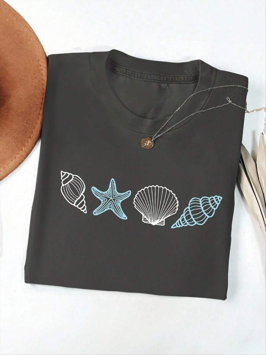 INAWLY DM-001 加大码圆领短袖T恤，简约时尚，适合夏季 - 深灰色 - 查看 1