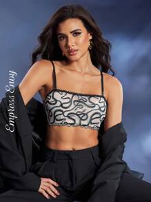 SHEIN Women's Spaghetti Strap Sleeveless Contrast Color Fashion Design Bra - Black - View 1