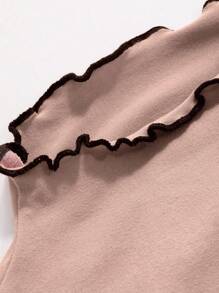 DAZY Maglietta elegante e casual da donna con collo alto, maniche lunghe, decorazione a righe e dettagli traforati