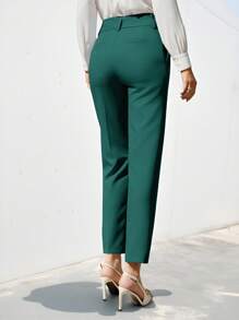 EURMUSE Women's Solid Color Simple Daily Suit Pants  - Dark Green - View 2