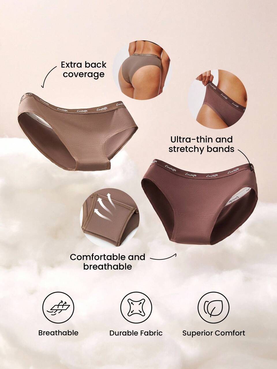 3er-Pack Mittlere Taille Luftige Basis Baumwolle Damen Unterwäsche Cheeky Slip Set - Erdtöne, auch geeignet für Teenager Mädchen & Junge & Kind