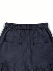 Men Loose Flap Pocket Side Cargo Pants, Men Navy Blue Cargo Pants, Men Cargo Pants With Multiple Pockets, Men Baggy Cargo Pants, Men Relaxed Fit Cargo Pants - Navy Blue - View 8