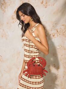 SHECARRY 女士螃蟹形设计单肩包，适合日常佩戴 - 酒紅色 - 查看 7