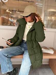 EURMUSE Palton căptușit cu curea, de culoare uni, pentru iarnă și toamnă