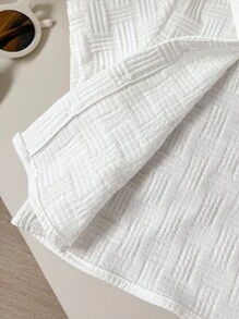 4pcs Baby Boy Set: Solid Color Lapel Short Sleeve Shirt And Elastic Waist Shorts - Blue and White - View 6