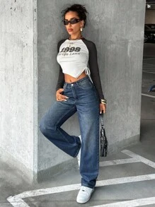 EURMUSE Damen Gerade Loose Lässig Jeans mit Taschen