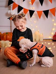 PETSIN 1 pièce de nouveau style de gilet portable pour chat et chien, mode, léger, respirant et confortable avec un imprimé de visage contrastant orange et noir pour Halloween - Multicolore - Voir 2