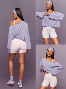 GLOWMODE Washed Pima Cotton Glow And Go Soft Breathable Curled Hem Cuffs Pockets Cropped Length Long-Sleeve Top Daily Casual Wear - Mauve Purple - View 7