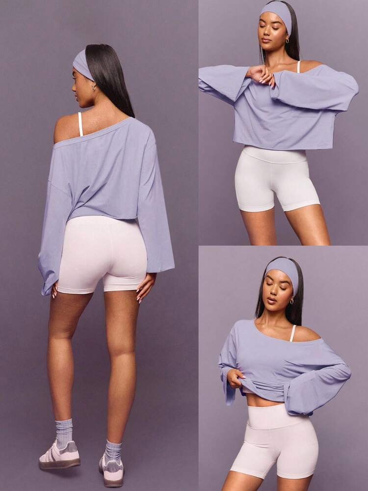 Washed Pima Cotton Glow And Go Soft Breathable Curled Hem Cuffs Pockets Cropped Length Long-Sleeve Top Daily Casual Wear