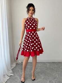 Gloray 女士时尚波尔卡圆点印花露肩迷你连衣裙