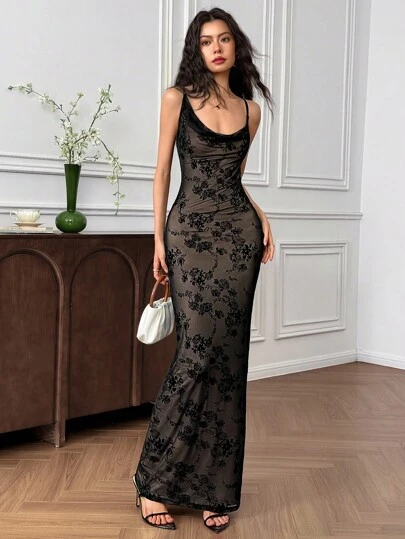 EastFlair Vestido de malla con escote en la espalda para mujer, vestido largo de ajuste ceñido para uso diario