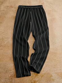 HIMLAND 舒适男士七分裤，带有纹理图案和口袋设计，细条纹裤，男士黑白裤，男士细条纹裤，男士正装裤，竖条纹裤，男士正装裤，秋季，旧款 - 黑與白 - 查看 2