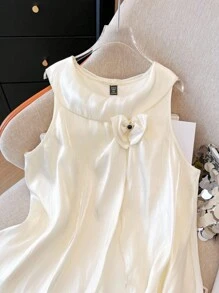 SHEIN Clasi 大码女式无袖圆领优雅飘逸背心，百搭春夏休闲装、日常装、家居装 - 杏色 - 查看 4