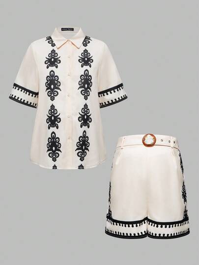 SHEIN Maternity Casual Loose Short Sleeve Top And Shorts 2 Pieces Set