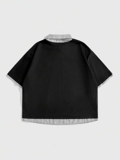 Prep Camiseta casual de verano para hombres con rayas y parches