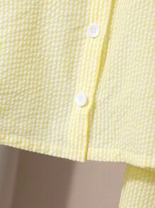 SHEIN Playful Pals 2pcs Girls Striped Lapel Sleeveless Cardigan And Straight Leg Pants Set Back To School School Clothes Summer Holiday - Yellow - View 5